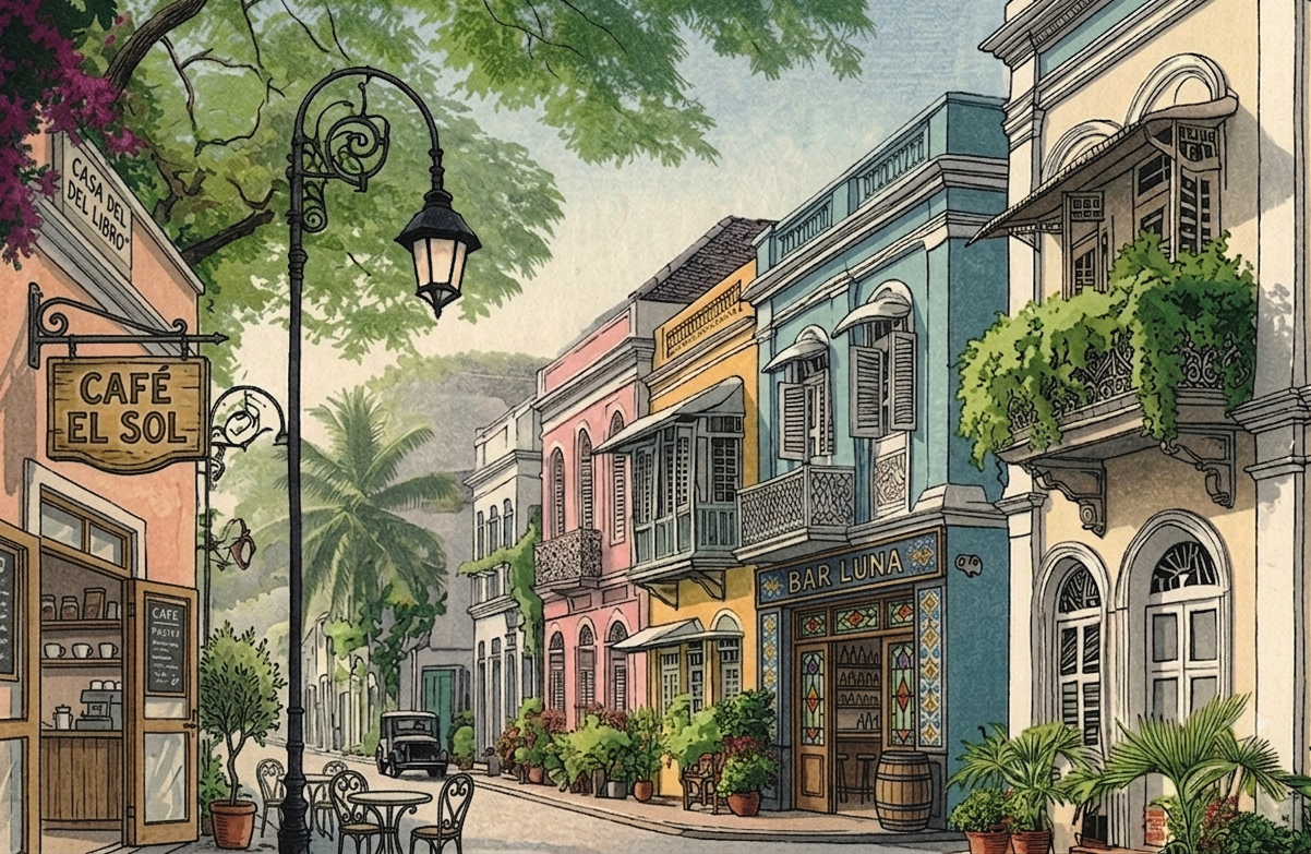 Pondicherry French Quarter street with cafés