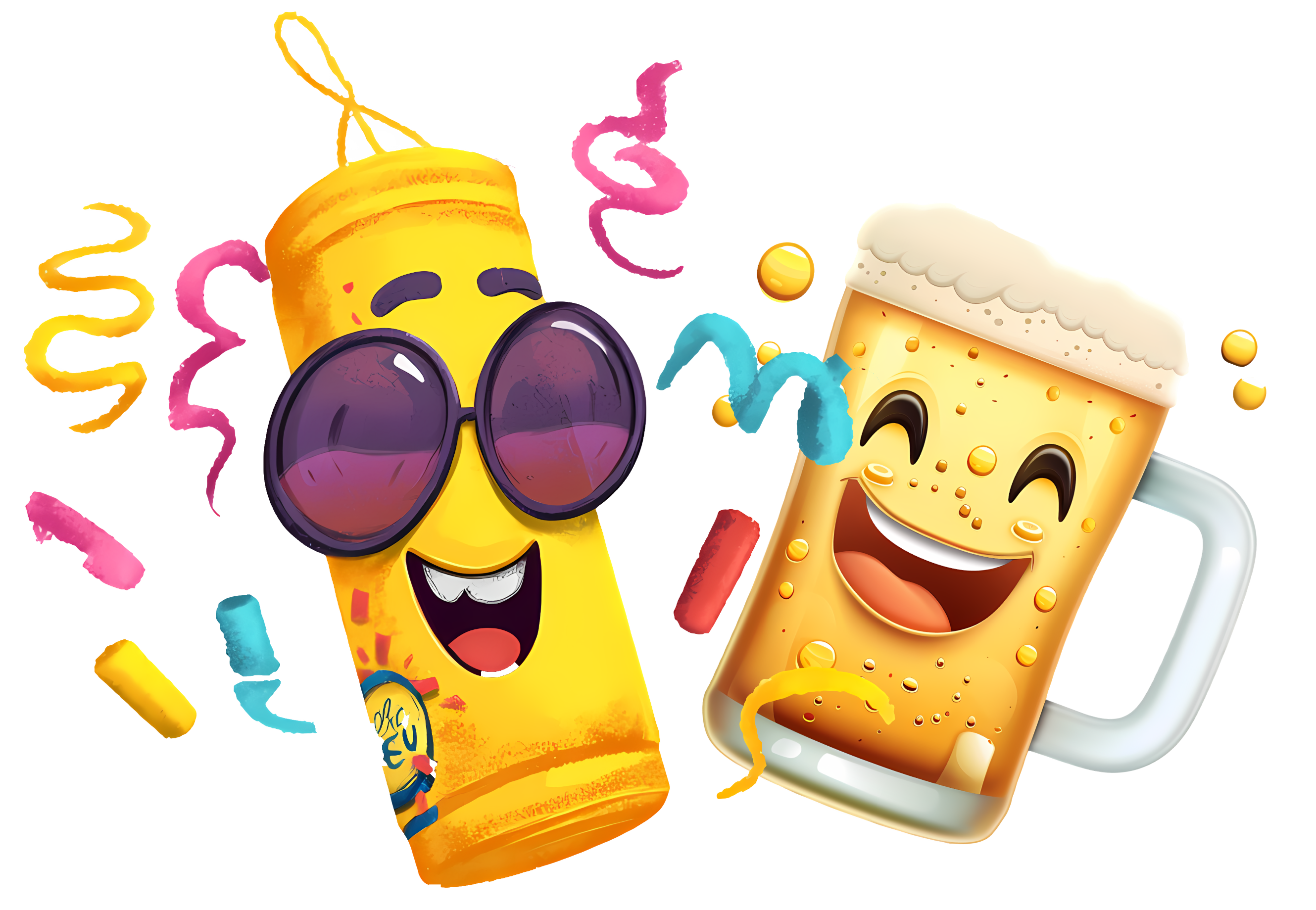 Celebratory characters with confetti